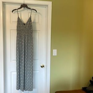 Massimo - blue & beige boho maxi dress - wrap v neck - spaghetti straps - Size L